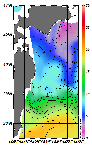 AMSRによる2026年4月7日の房総から道東沖合の海面水温0℃台から19℃台となっている