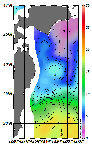 AMSRによる2026年4月8日の房総から道東沖合の海面水温1℃台から19℃台となっている