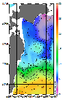 AMSRによる2026年4月9日の房総から道東沖合の海面水温1℃台から20℃台となっている