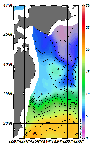 AMSRによる2026年4月10日の房総から道東沖合の海面水温2℃台から20℃台となっている