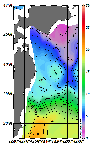AMSRによる2026年4月12日の房総から道東沖合の海面水温1℃台から20℃台となっている