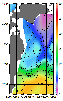 AMSRによる2026年4月13日の房総から道東沖合の海面水温1℃台から19℃台となっている