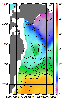 AMSRによる2026年4月15日の房総から道東沖合の海面水1℃台から20℃台となっている