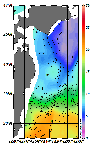 AMSRによる2026年4月17日の房総から道東沖合の海面水3℃台から21℃台となっている