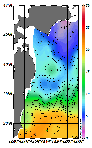 AMSRによる2026年4月18日の房総から道東沖合の海面水2℃台から21℃台となっている