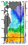 AMSRによる2026年4月20日の房総から道東沖合の海面水1℃台から21℃台となっている