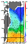 AMSRによる2026年4月21日の房総から道東沖合の海面水温4℃台から20℃台となっている