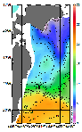 AMSRによる2026年4月22日の房総から道東沖合の海面水温2℃台から21℃台となっている