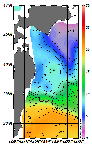 AMSRによる2026年4月23日の房総から道東沖合の海面水温2℃台から21℃台となっている