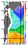 AMSRによる2026年4月24日の房総から道東沖合の海面水温2℃台から21℃台となっている