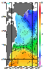 AMSRによる2026年4月25日の房総から道東沖合の海面水温3℃台から21℃台となっている