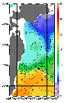 AMSRによる2026年4月27日の房総から道東沖合の海面水温3℃台から21℃台となっている
