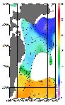 AMSRによる2026年4月28日の房総から道東沖合の海面水温4℃台から20℃台となっている