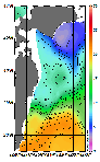 AMSRによる2026年4月29日の房総から道東沖合の海面水温3℃台から21℃台となっている
