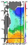 AMSRによる2026年4月30日の房総から道東沖合の海面水温4℃台から21℃台となっている