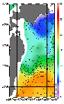 AMSRによる2026年05月01日の房総から道東沖合の海面水温2℃台から22℃台となっている