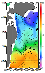 AMSRによる2026年05月02日の房総から道東沖合の海面水温3℃台から22℃台となっている