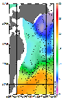 AMSRによる2026年5月3日の房総から道東沖合の海面水温3℃台から20℃台となっている