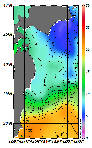 AMSRによる2026年5月4日の房総から道東沖合の海面水温4℃台から22℃台となっている
