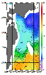 AMSRによる2026年5月5日の房総から道東沖合の海面水温3℃台から20℃台となっている