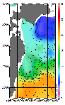 AMSRによる2026年5月7日の房総から道東沖合の海面水温4℃台から21℃台となっている