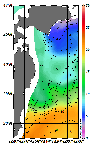 AMSRによる2026年5月10日の房総から道東沖合の海面水温2℃台から21℃台となっている