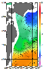 AMSRによる2026年5月12日の房総から道東沖合の海面水温4℃台から22℃台となっている