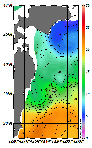 AMSRによる2026年5月13日の房総から道東沖合の海面水温4℃台から22℃台となっている