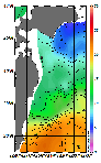 AMSRによる2026年5月15日の房総から道東沖合の海面水温4℃台から22℃台となっている