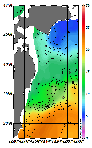 AMSRによる2026年5月16日の房総から道東沖合の海面水温5℃台から22℃台となっている