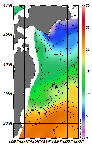 AMSRによる2026年5月17日の房総から道東沖合の海面水温3℃台から22℃台となっている