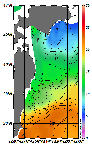 AMSRによる2026年5月18日の房総から道東沖合の海面水温5℃台から23℃台となっている