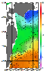 AMSRによる2026年5月20日の房総から道東沖合の海面水温4℃台から23℃台となっている