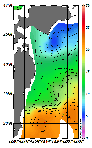 AMSRによる2026年5月23日の房総から道東沖合の海面水温5℃台から23℃台となっている