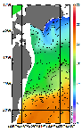 AMSRによる2026年5月24日の房総から道東沖合の海面水温5℃台から22℃台となっている