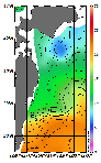 AMSRによる2026年5月25日の房総から道東沖合の海面水温7℃台から22℃台となっている
