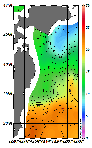 AMSRによる2026年5月28日の房総から道東沖合の海面水温6℃台から23℃台となっている