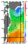 AMSRによる2026年5月30日の房総から道東沖合の海面水温5℃台から23℃台となっている