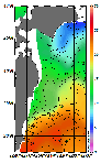 AMSRによる2026年5月31日の房総から道東沖合の海面水温4℃台から24℃台となっている