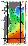 AMSRによる2026年6月1日の房総から道東沖合の海面水温5℃台から24℃台となっている
