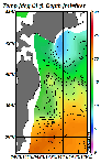 AMSRによる2026年6月8日の房総から道東沖合の海面水温6℃台から23℃台となっている