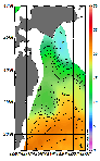 AMSRによる2026年6月9日の房総から道東沖合の海面水温7℃台から22℃台となっている