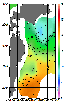 AMSRによる2026年6月11日の房総から道東沖合の海面水温7℃台から22℃台となっている