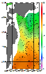 AMSRによる2026年6月13日の房総から道東沖合の海面水温10℃台から23℃台となっている