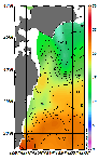 AMSRによる2026年6月14日の房総から道東沖合の海面水温9℃台から23℃台となっている