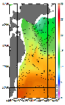 AMSRによる2026年6月15日の房総から道東沖合の海面水温9℃台から23℃台となっている