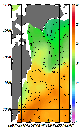 AMSRによる2026年6月19日の房総から道東沖合の海面水温10℃台から23℃台となっている