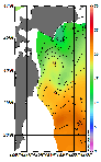 AMSRによる2026年6月21日の房総から道東沖合の海面水温12℃台から23℃台となっている