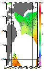 AMSRによる2026年6月22日の房総から道東沖合の海面水温10℃台から22℃台となっている