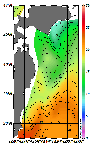 AMSRによる2026年6月23日の房総から道東沖合の海面水温8℃台から24℃台となっている